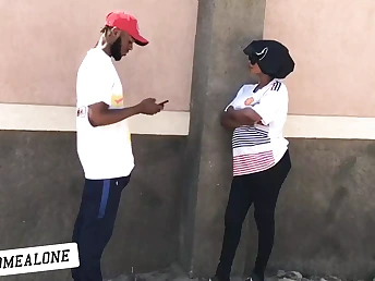 Nigerian female with a thick rump takes a rock-hard schlong in her booty while on the street