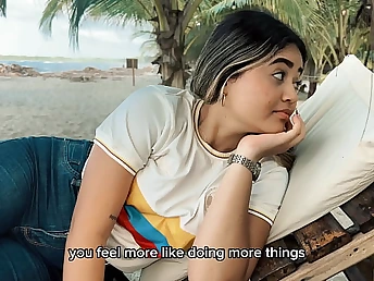 Danny Medina gets a hot surprise from a stunning dreamboat in excess of the beach