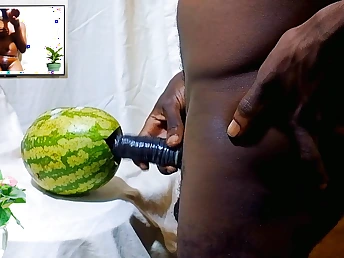 Acute pussy simian loved watermelons: A without equal teen's muddied pussy pounding and sharing with a female friend.